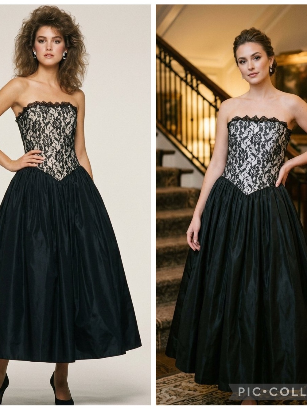 Gunne Sax - Jessica McClintock Vintage 1980’s Blk & Champagne Lace Ball Gown - 7